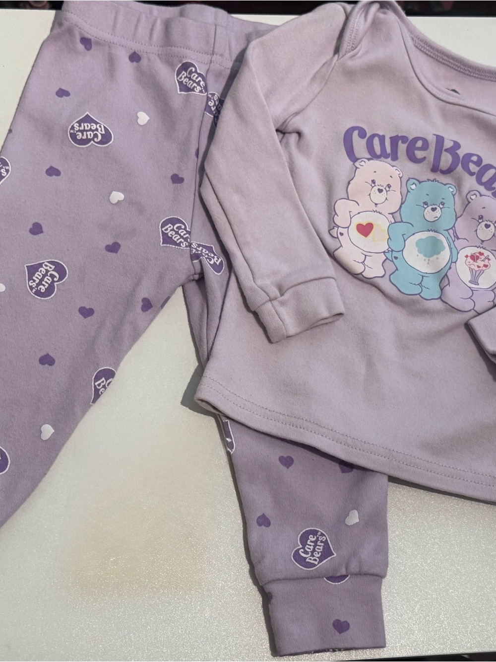 Care Bears Lavender Kids Pajama Set with Heart Print Pants 6-12m